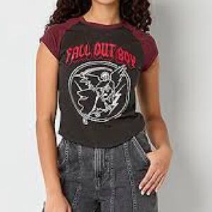 Fall Out Boy Women's Black & Burgundy Raglan Graphic Tee Size XL